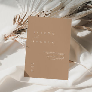 Boho Minimalist Beige Tan Wedding Invitation