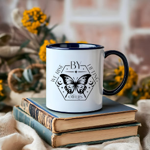 Boho Minimalist Black and White Butterfly quotes Mug