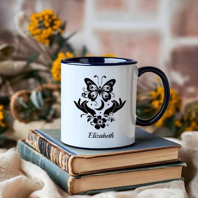 Boho Minimalist Black and White Lady Boss custom Mug (custom boho black and white mug)