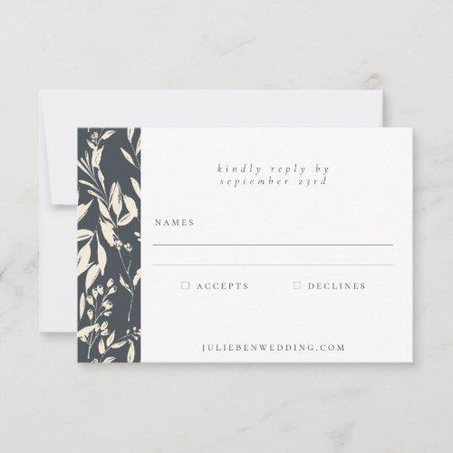 Boho Minimalist Black Botanical Drawing Wedding RSVP Card