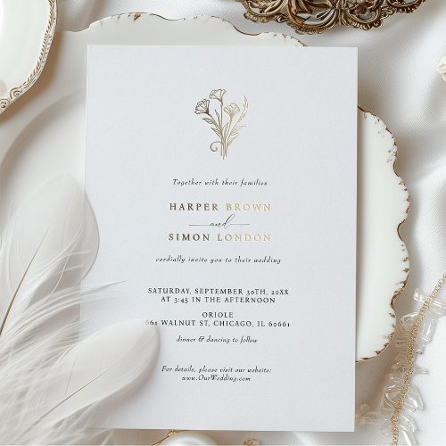 Boho Minimalist Black White Wedding Invitation Foil Invitation