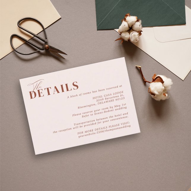 Boho Minimalist Blush Terracotta Wedding Details Enclosure Card (Creator Uploaded)