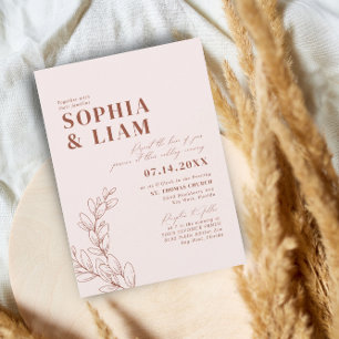 Boho Minimalist Botanical Blush Terracotta Wedding Invitation