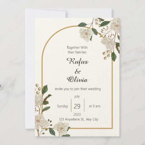 Boho Minimalist  Botanical Floral Wedding Invitation