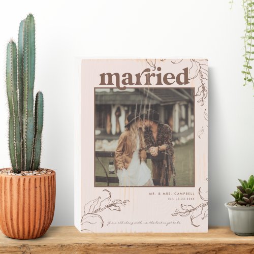 Boho Minimalist Botanical Terracotta Wedding Photo Wooden Box Sign