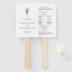 Boho Minimalist Botanicals Black and White Program Hand Fan