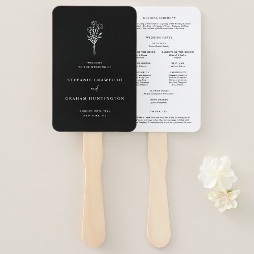 Boho Minimalist Botanicals Black Program Hand Fan