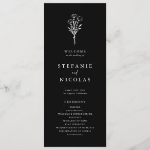 Boho Minimalist Botanicals Black Wedding Program