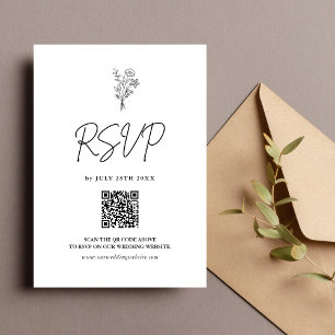 Boho Minimalist Botanicals Black Wedding QR Code RSVP Card