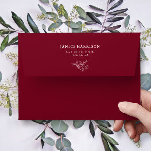 Boho Minimalist Botanicals Burgundy Wedding Envelope