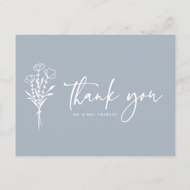 Boho Minimalist Botanicals Dusty Blue Thank You Postcard (Front)