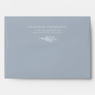 Boho Minimalist Botanicals Dusty Blue Wedding Envelope