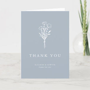 Boho Minimalist Botanicals Dusty Blue Wedding Letterpress Thank You Card