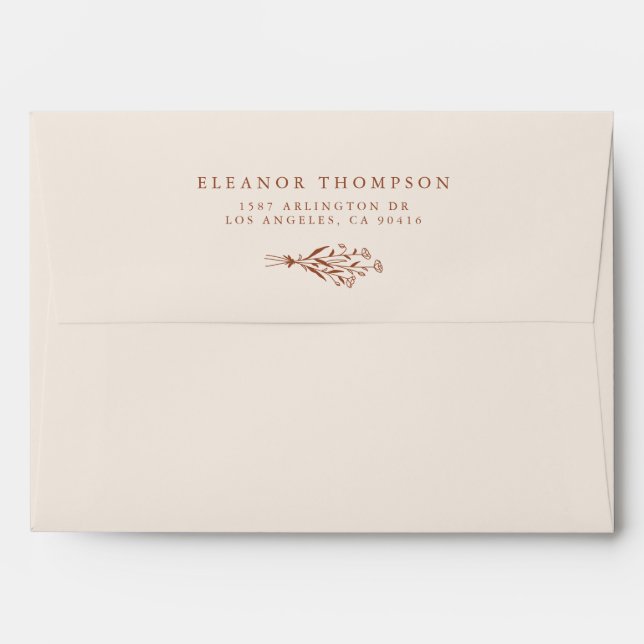 Boho Minimalist Botanicals Ivory Wedding Envelope (Back (Top Flap))