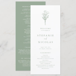 Boho Minimalist Botanicals Sage Green Wedding Program