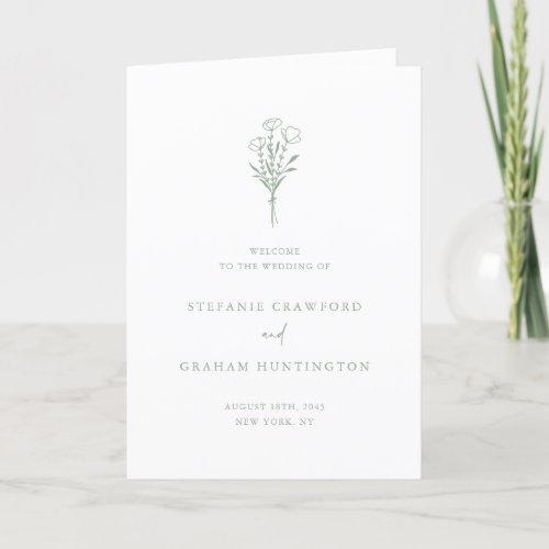 Boho Minimalist Botanicals Sage Green Wedding Program