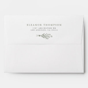 Boho Minimalist Botanicals Taupe Green Wedding Envelope