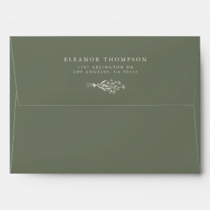 Boho Minimalist Botanicals Taupe Green Wedding Envelope
