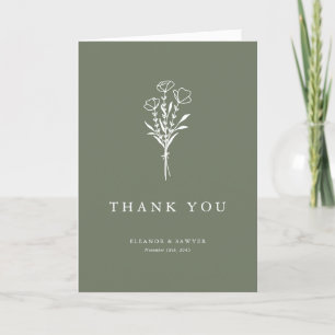 Boho Minimalist Botanicals Taupe Green Wedding Thank You Card
