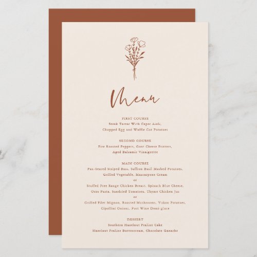 Boho Minimalist Botanicals Terracotta Menu Card