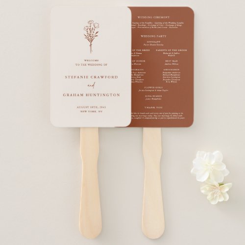 Boho Minimalist Botanicals Terracotta Program Hand Fan