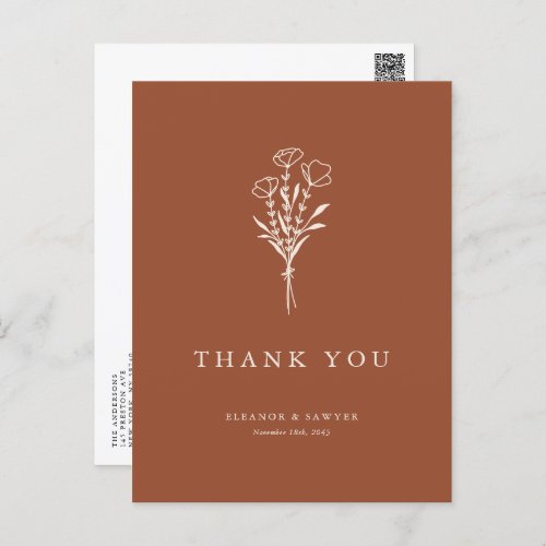 Boho Minimalist Botanicals Terracotta Thank You Postcard