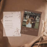 Boho Minimalist Botanicals Terracotta Wedding   Invitation<br><div class="desc">Featuring minimalist floral line art. The back of the invitation features a photograph of the couple. Terracotta is a popular color for weddings. Paired with accents of gold botanicals this invitation is both sophisticated and vibrant. This terracotta floral wedding invitation is perfect for boho weddings and fall weddings. A color...</div>