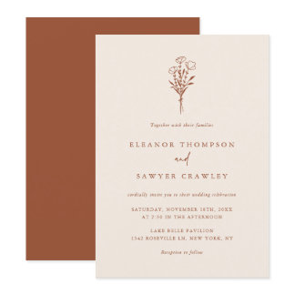 Boho Minimalist Botanicals Terracotta Wedding Invitation