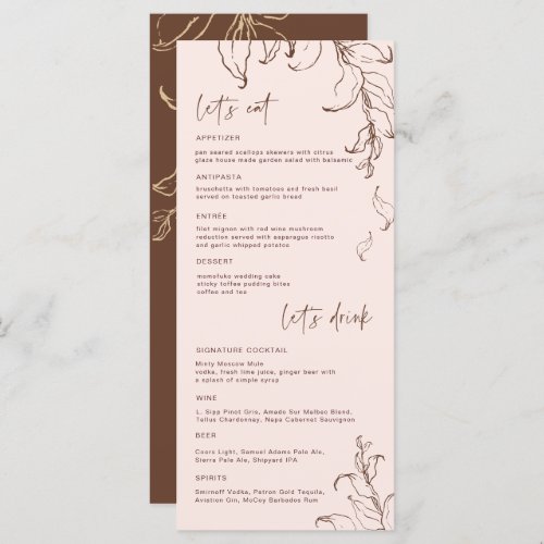 Boho Minimalist Botanicals Terracotta Wedding Menu