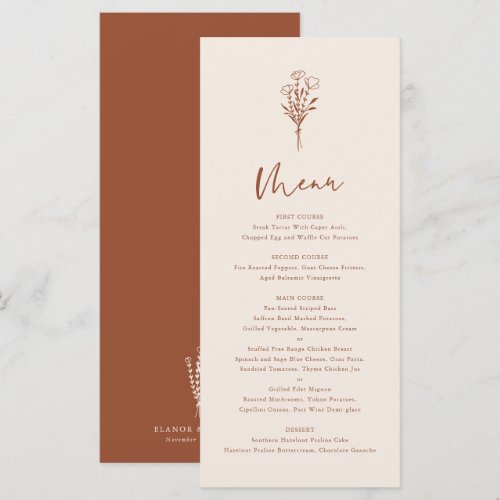 Boho Minimalist Botanicals Terracotta Wedding Menu