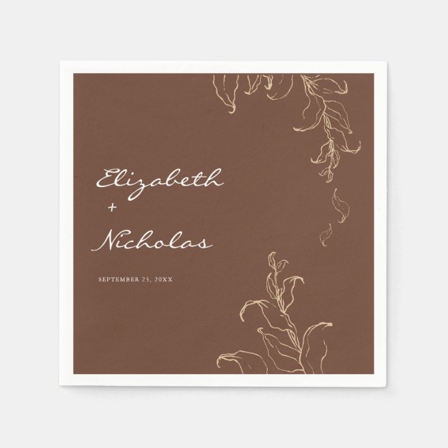 Boho Minimalist Botanicals Terracotta Wedding  Napkins (Front)