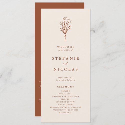 Boho Minimalist Botanicals Terracotta Wedding Program