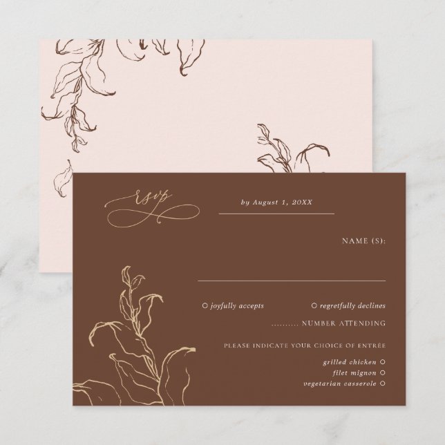 Boho Minimalist Botanicals Terracotta Wedding RSVP (Front/Back)