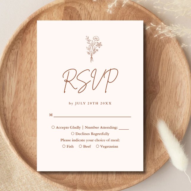 Boho Minimalist Botanicals Terracotta Wedding RSVP Card (Creator Uploaded)