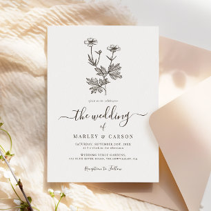 Boho Minimalist Botanicals Wildflower Wedding Invitation