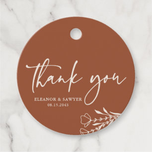 Boho Minimalist Bouquet Terracotta Thank You Favor Tags