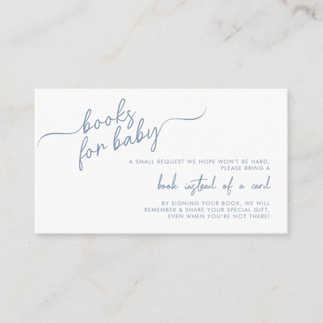 Boho Minimalist Boy Blue Baby Shower Book request Enclosure Card (Front)