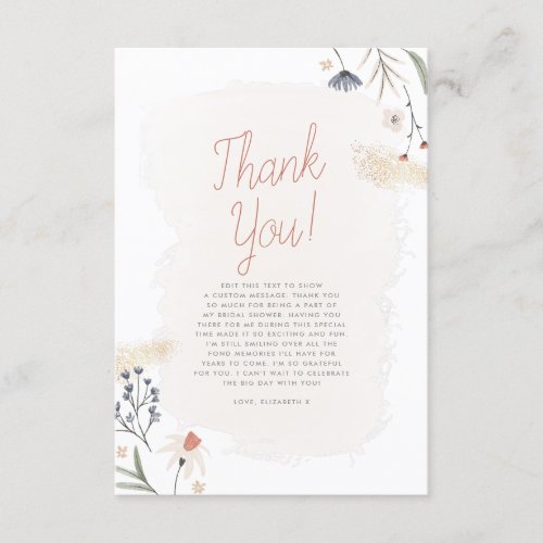 Boho Minimalist Brushstroke Floral Bridal Shower Thank You Card