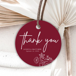 Boho Minimalist Burgundy Thank You Wedding Favor Tags