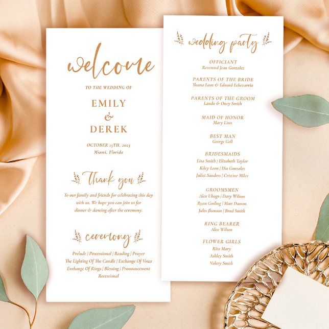 Boho Minimalist Burnt Orange Floral Wedding Menu (Creator Uploaded)