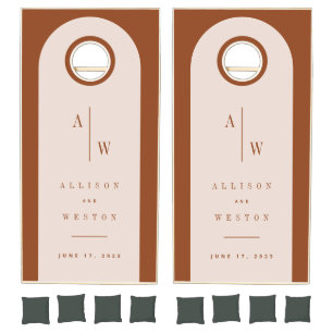 Boho Minimalist Burnt Orange Wedding Reception Cornhole Set