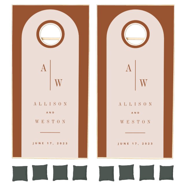 Boho Minimalist Burnt Orange Wedding Reception Cornhole Set (Set)