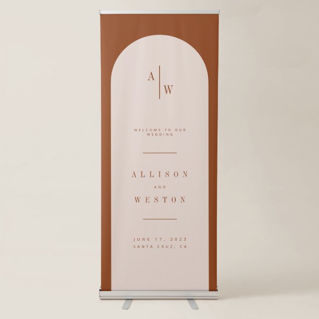 Boho Minimalist Burnt Orange Wedding Welcome Retractable Banner (Front)