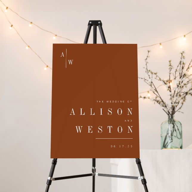 Boho Minimalist Burnt Orange Wedding Welcome Sign (In Situ (Stand))