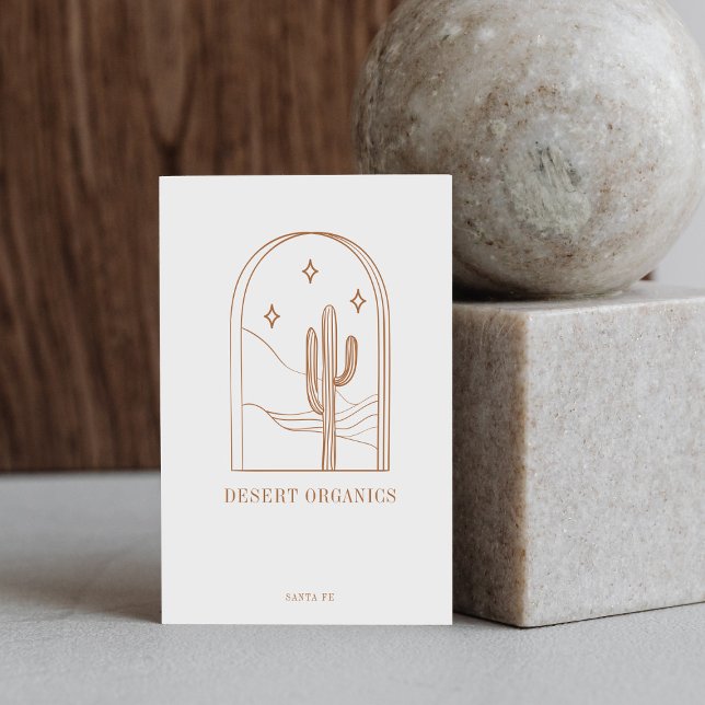 Boho Minimalist Cactus Line Art Logo Terracotta  Business Card (Creator Uploaded)