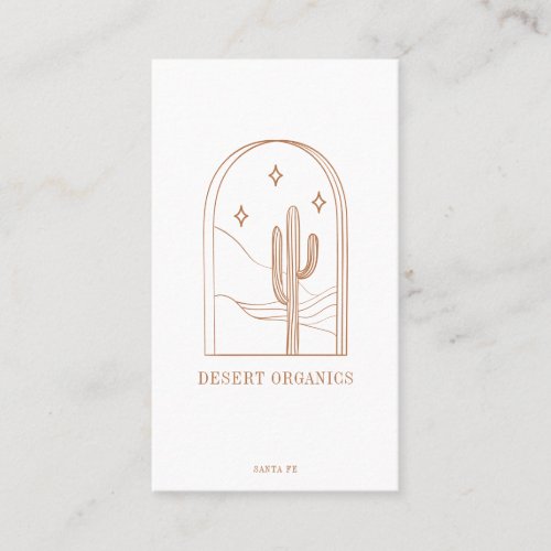 Boho Minimalist Cactus Line Art Logo Terracotta QR Business Card