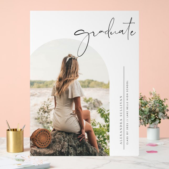 Boho Minimalist Calligraphy Arch Photo Graduation Acrylic Sign (Wedding)
