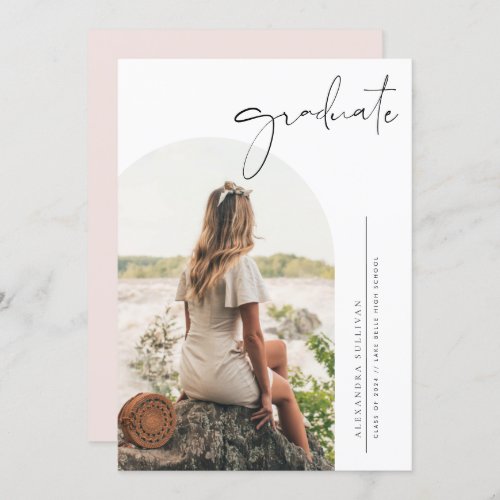 Boho Minimalist Calligraphy Arch Photo Graduation Announcement