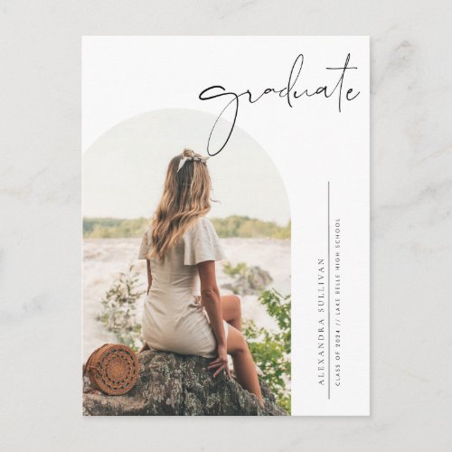 Boho Minimalist Calligraphy Arch Photo Graduation Announcement Postcard