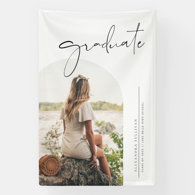 Boho Minimalist Calligraphy Arch Photo Graduation Banner (Vertical)